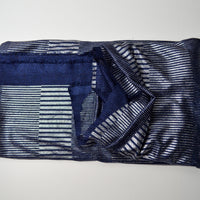 Blue + Silver Metallic Stripes Stretchy Rib Knit Fabric - 66" x 120"