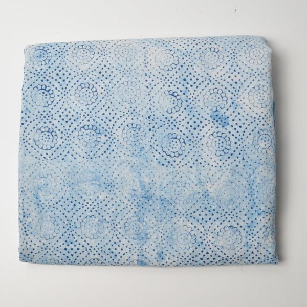 Light + Dark Blue Geometric Floral Woven Fabric - 45" x 98"