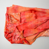 Orange Velvety Stretch Knit Fabric with Abstract Metallic Print and Sequins - 64" x 80"