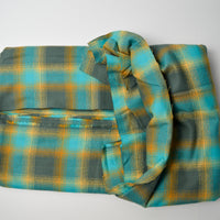 Teal, Olive + Yellow Brushed Surface Flannel Woven Plaid Fabric - 45" x 106"