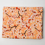 Orange Cherry Blossom Print Quilting Weight Woven Fabric - 44" x 108"