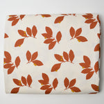 Off-White + Rust Brown Leaf Print Woven Synthetic Drapery Fabric - 96" x 200"