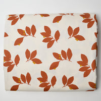Off-White + Rust Brown Leaf Print Woven Synthetic Drapery Fabric - 96" x 200"
