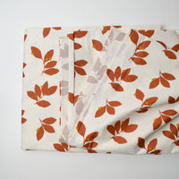 Off-White + Rust Brown Leaf Print Woven Synthetic Drapery Fabric - 96" x 200"