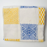 White, Blue + Yellow Geometric Pieced Cotton Woven Fabric - 35" x 35"