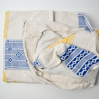 White, Blue + Yellow Geometric Pieced Cotton Woven Fabric - 35" x 35"