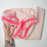 Off-White + Hot Pink Floral Print Flowy Chiffon Fabric - 44" x 188" (Small Stains)