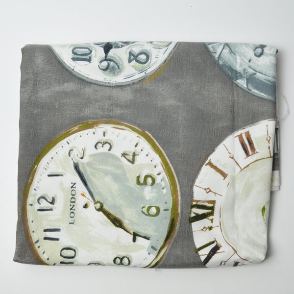 Gray Clock Printed Cotton Canvas Woven Fabric - 41" x 56"