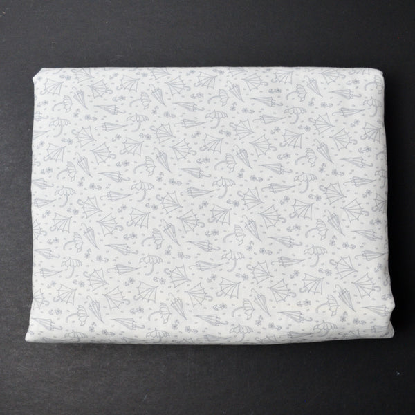 White + Gray Umbrella Print Quilting Cotton Fabric - 44" x 152"