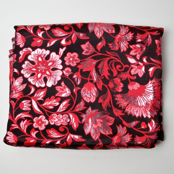 Black, Red + Metallic Pink Floral Jacquard Woven Fabric - 60" x 112"