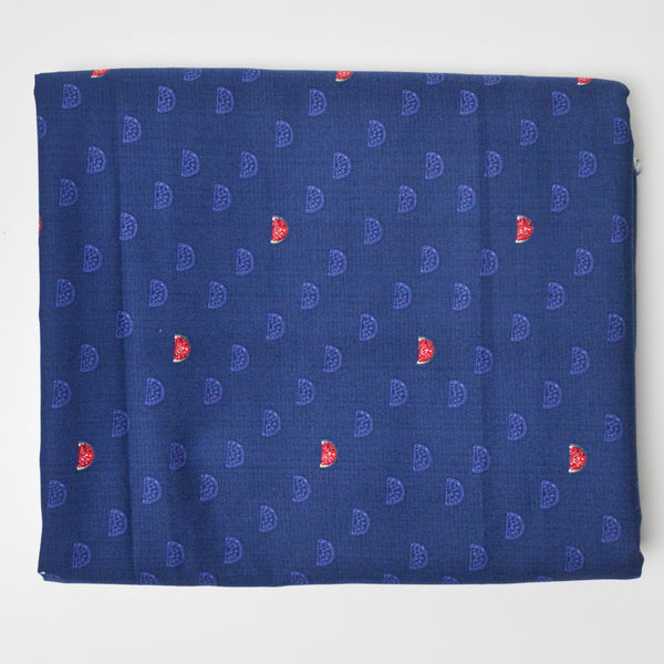 Navy Blue + Watermelon Print Woven Drapery Fabric - 60" x 110"