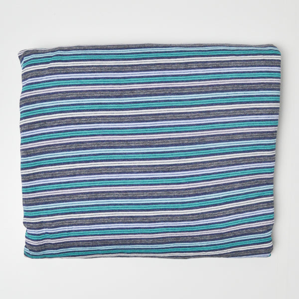 Gray, Blue + Teal Striped Stretchy Knit Fabric - 72" x 78"