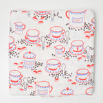 White + Red Tea and Sugar Print Woven Fabric - 52" x 80"