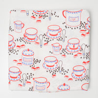 White + Red Tea and Sugar Print Woven Fabric - 52" x 80"
