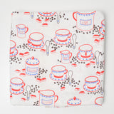 White + Red Tea and Sugar Print Woven Fabric - 52" x 80"