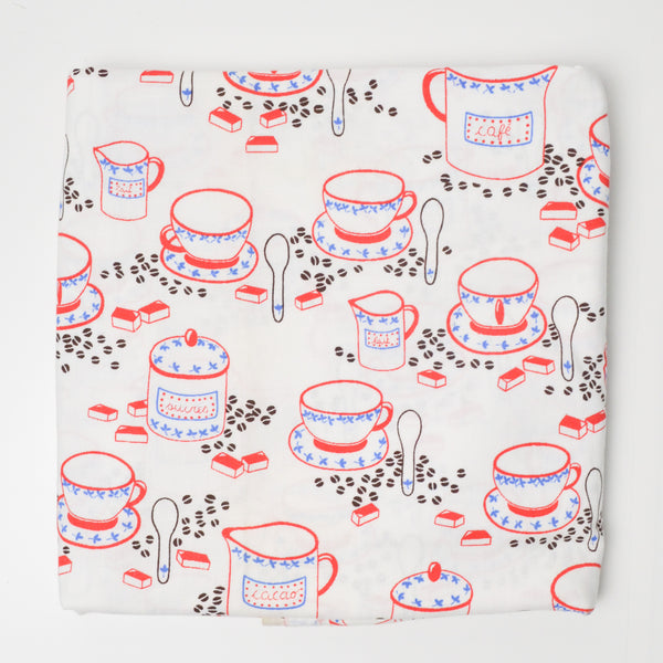White + Red Tea and Sugar Print Woven Fabric - 52" x 80"