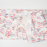 White + Red Tea and Sugar Print Woven Fabric - 52" x 80"