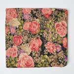 Black, Pink + Beige Rose Print Quilting Weight Woven Fabric - 42" x 112"