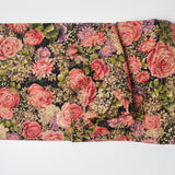 Black, Pink + Beige Rose Print Quilting Weight Woven Fabric - 42" x 112"