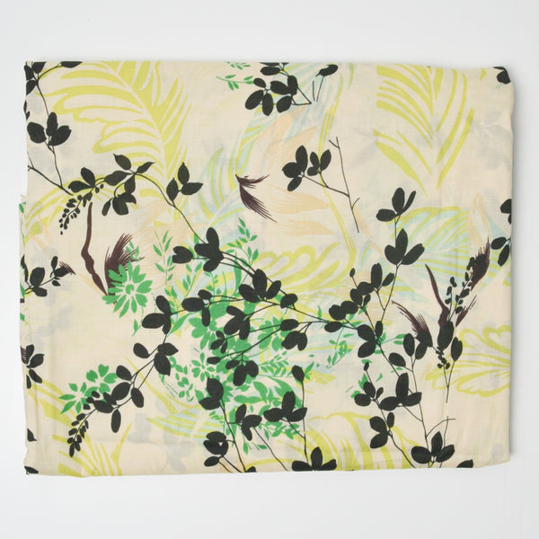 Off-White, Green + Black Leaf Printed Lightweight Woven Fabric - 56" x 204"
