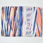 Blue, Orange + Gray Abstract Stripes Polyester Drapery Fabric - 120" x 120"