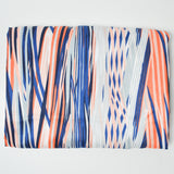 Blue, Orange + Gray Abstract Stripes Polyester Drapery Fabric - 120" x 120"