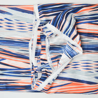Blue, Orange + Gray Abstract Stripes Polyester Drapery Fabric - 120" x 120"