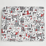 White, Gray + Red Illustrated Dog Print Flannel Woven Fabric - 42" x 144"