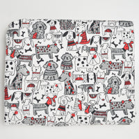 White, Gray + Red Illustrated Dog Print Flannel Woven Fabric - 42" x 144"