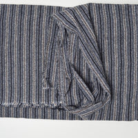 Gray, Brown + Navy Blue Striped Nubby Woven Fabric - 36" x 156"