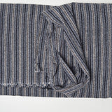Gray, Brown + Navy Blue Striped Nubby Woven Fabric - 36" x 156"