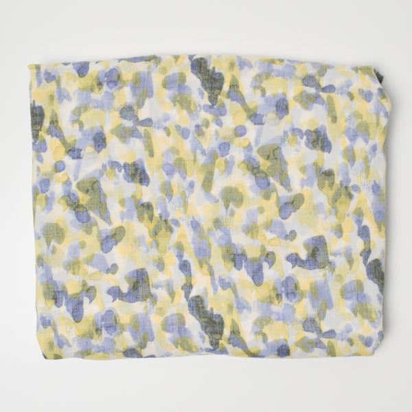 White, Yellow + Blue Abstract Print Lightweight Flowy Woven Fabric - 60" x 106"