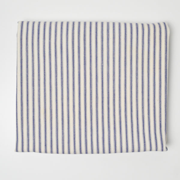 Blue + White Striped Ticking Woven Fabric - 58" x 60"