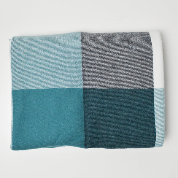 Teal, Black + White Plaid Flannel Woven Fabric - 44" x 72"