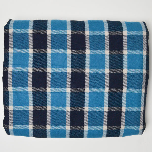 Blue, Navy + White Plaid Flannel Woven Fabric - 58" x 108"