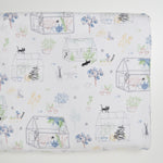 Cat + Garden Illustration Print Jersey Knit Fabric - 66" x 94"