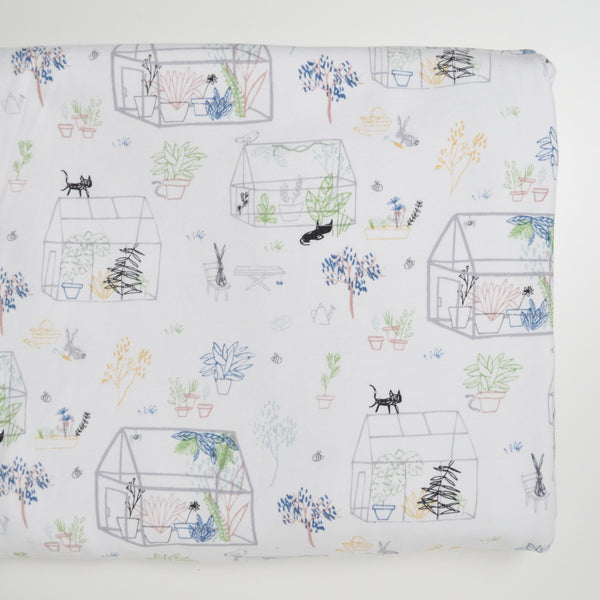 Cat + Garden Illustration Print Jersey Knit Fabric - 66" x 94"