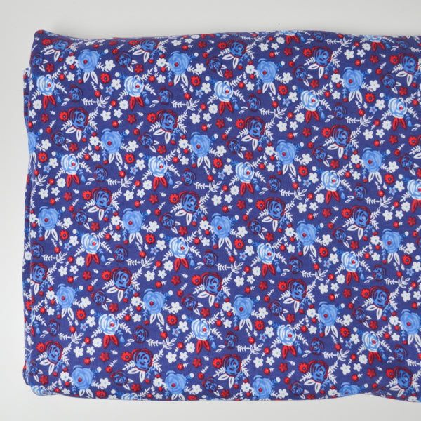 Blue, Red + White Rose Pop! Joann Jersey Knit Fabric - 66" x 92"