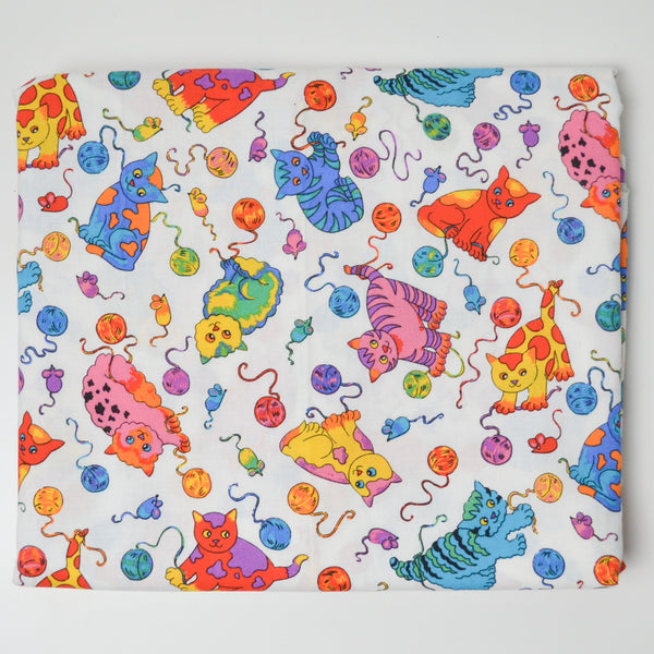 Rainbow Cat + Yarn Print Quilting Weight Woven Fabric - 44" x 112"