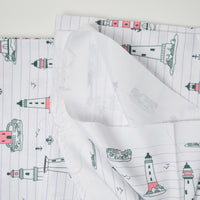 Purple, Green + Pink Lighthouse Print Polyester Canvas Woven Fabric - 60" x 200"