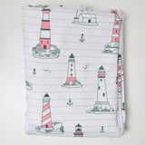 Purple, Green + Pink Lighthouse Print Polyester Canvas Woven Fabric - 60" x 200"