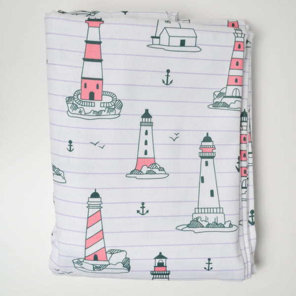 Purple, Green + Pink Lighthouse Print Polyester Canvas Woven Fabric - 60" x 200"