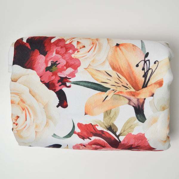 Large Red + Orange Floral Print Polyester Canvas Woven Fabric - 60" x 184"