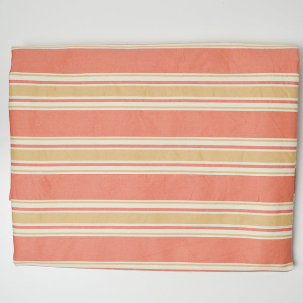 Coral + Beige Striped Woven Drapery Fabric - 52" x 100" (Hemmed)