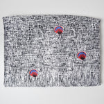 Black, White, Red + Blue Geometric Floral Print Satin Woven Fabric - 45" x 132"