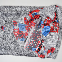 Black, White, Red + Blue Geometric Floral Print Satin Woven Fabric - 45" x 132"