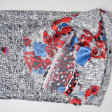 Black, White, Red + Blue Geometric Floral Print Satin Woven Fabric - 45" x 132"