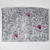 Black, White, Red + Blue Geometric Floral Print Satin Woven Fabric - 45" x 132"
