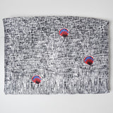 Black, White, Red + Blue Geometric Floral Print Satin Woven Fabric - 45" x 132"