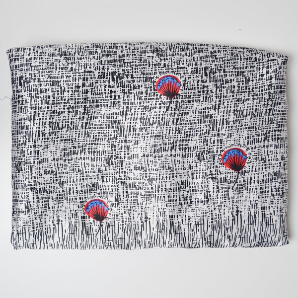 Black, White, Red + Blue Geometric Floral Print Satin Woven Fabric - 45" x 132"